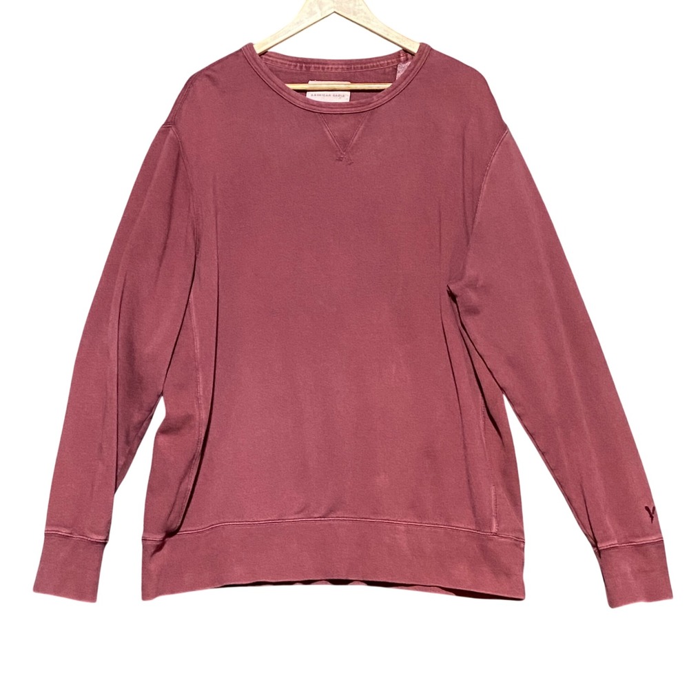 American Eagle Super Soft Crewneck Sweatshirt Mens XL Maroon Washed Fleece Logo
